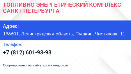 ТОПЛИВНО ЭНЕРГЕТИЧЕСКИЙ КОМПЛЕКС САНКТ ПЕТЕРБУРГА - визитка