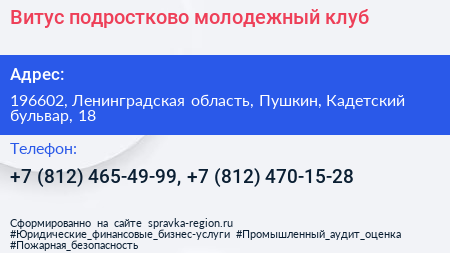Витус подростково молодежный клуб - визитка