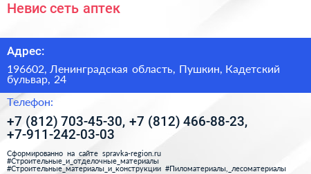 Невис сеть аптек - визитка