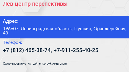 Лев центр перспективы - визитка