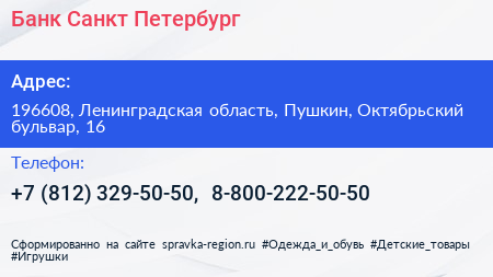 Банк Санкт Петербург - визитка