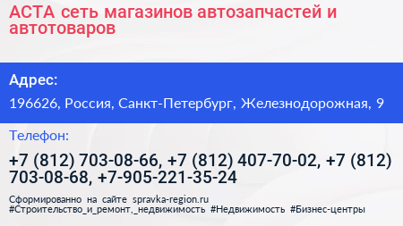 АСТА сеть магазинов автозапчастей и автотоваров - визитка