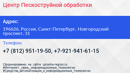 Центр Пескоструйной обработки - визитка