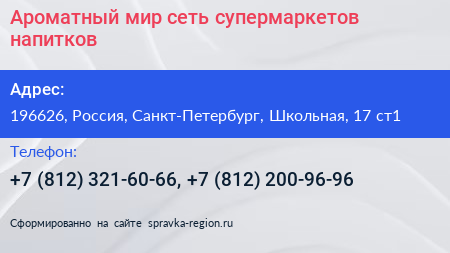 Ароматный мир сеть супермаркетов напитков - визитка