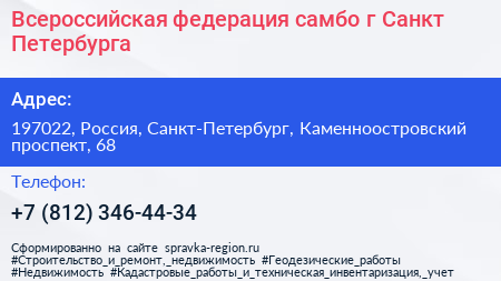 Всероссийская федерация самбо г Санкт Петербурга - визитка