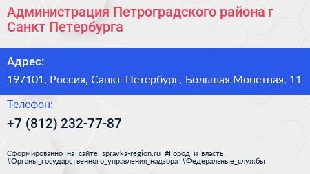 Администрация Петроградского района г Санкт Петербурга - визитка