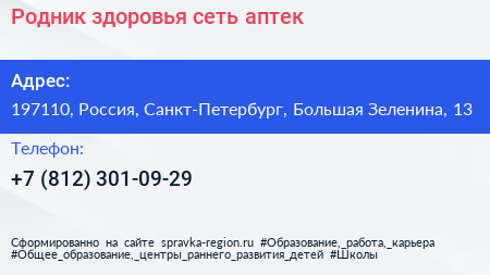 Родник здоровья сеть аптек - визитка