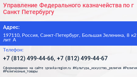 Управление Федерального казначейства по г Санкт Петербургу - визитка