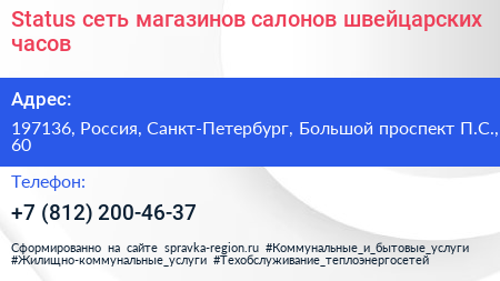 Status сеть магазинов салонов швейцарских часов - визитка