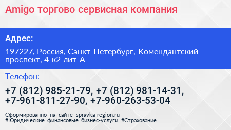 Amigo торгово сервисная компания - визитка