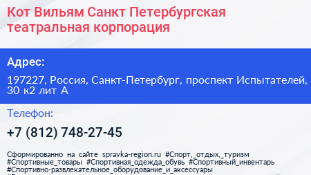Кот Вильям Санкт Петербургская театральная корпорация - визитка