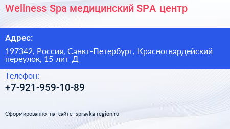Wellness Spa медицинский SPA центр - визитка