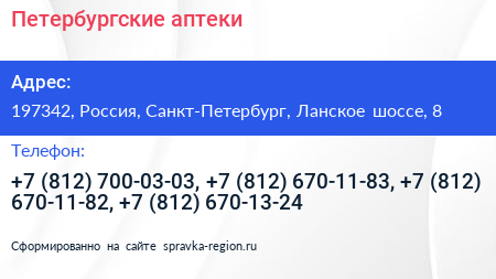 Петербургские аптеки - визитка