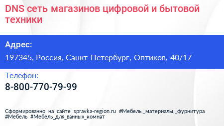 DNS сеть магазинов цифровой и бытовой техники - визитка