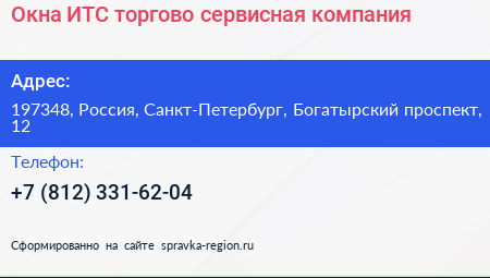 Окна ИТС торгово сервисная компания - визитка