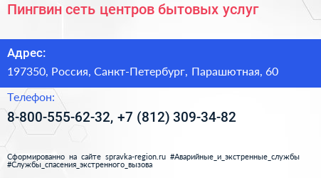Пингвин сеть центров бытовых услуг - визитка