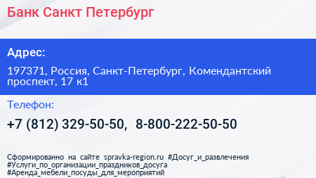 Банк Санкт Петербург - визитка