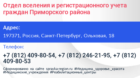 Отдел вселения и регистрационного учета граждан Приморского района - визитка