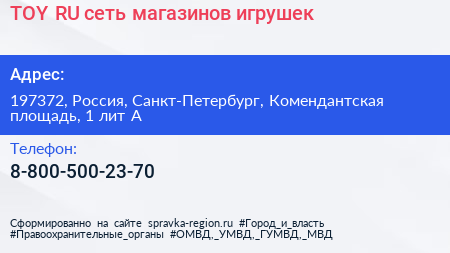 TOY RU сеть магазинов игрушек - визитка