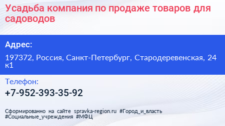Усадьба компания по продаже товаров для садоводов - визитка