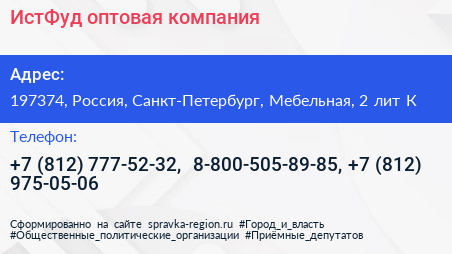 ИстФуд оптовая компания - визитка