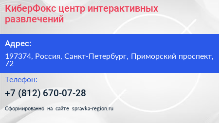 КиберФокс центр интерактивных развлечений - визитка