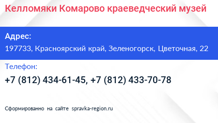 Келломяки Комарово краеведческий музей - визитка