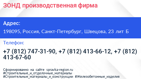 ЗОНД производственная фирма - визитка