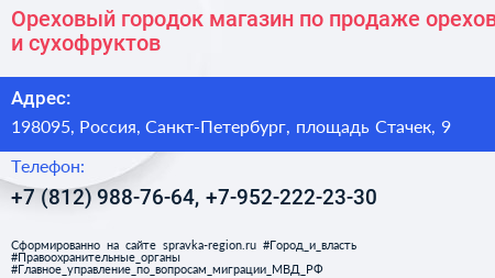 Ореховый городок магазин по продаже орехов и сухофруктов - визитка