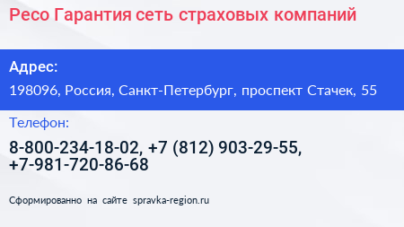 Ресо Гарантия сеть страховых компаний - визитка