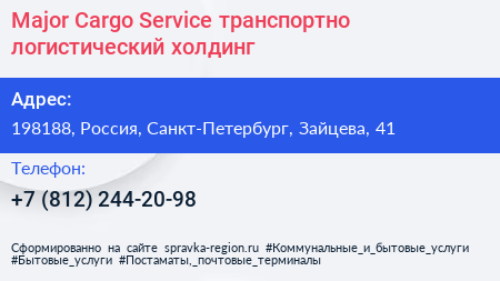 Major Cargo Service транспортно логистический холдинг - визитка