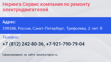 Неринга Сервис компания по ремонту электродвигателей - визитка