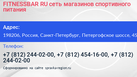 FITNESSBAR RU сеть магазинов спортивного питания - визитка