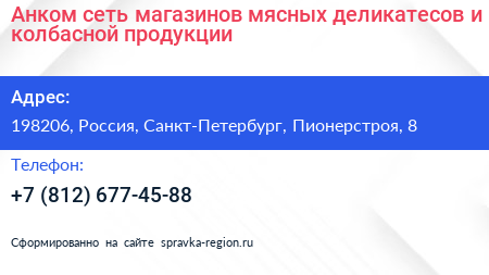 Анком сеть магазинов мясных деликатесов и колбасной продукции - визитка