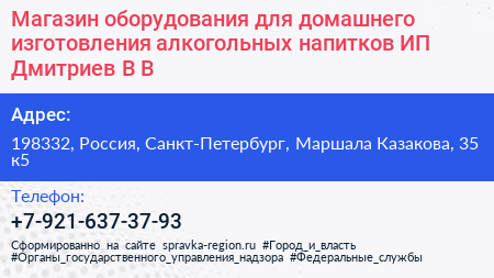 Магазин оборудования для домашнего изготовления алкогольных напитков ИП Дмитриев В В  - визитка