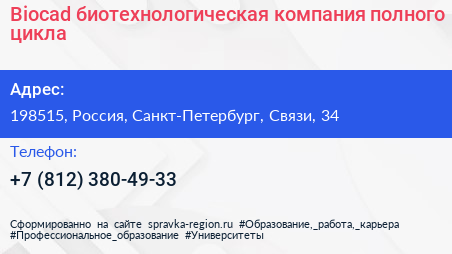 Biocad биотехнологическая компания полного цикла - визитка