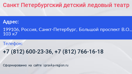Санкт Петербургский детский ледовый театр - визитка