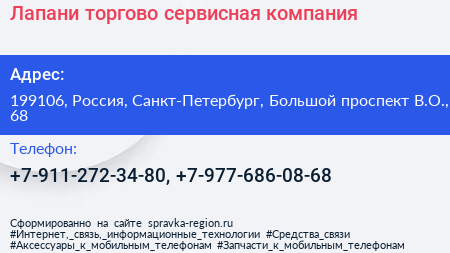Лапани торгово сервисная компания - визитка