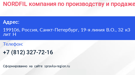 NORDFIL компания по производству и продаже - визитка