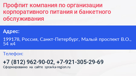 Профпит компания по организации корпоративного питания и банкетного обслуживания - визитка