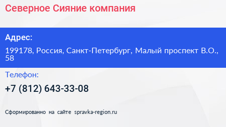 Северное Сияние компания - визитка