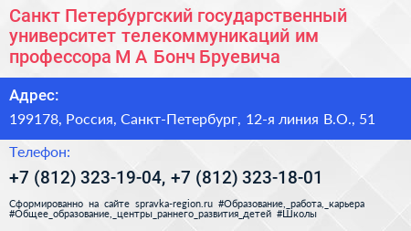 Санкт Петербургский государственный университет телекоммуникаций им профессора М А Бонч Бруевича - визитка