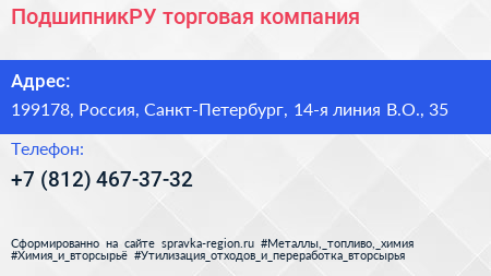 ПодшипникРУ торговая компания - визитка