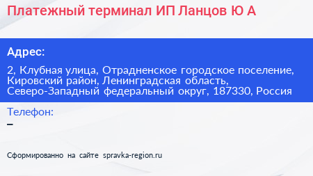 Платежный терминал ИП Ланцов Ю А  - визитка