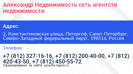 Александр Недвижимость сеть агентств недвижимости - визитка