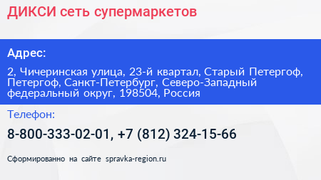 ДИКСИ сеть супермаркетов - визитка