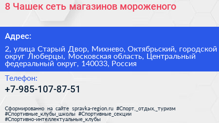 8 Чашек сеть магазинов мороженого - визитка