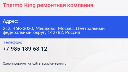 Thermo King ремонтная компания - визитка