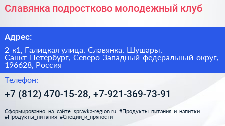 Славянка подростково молодежный клуб - визитка