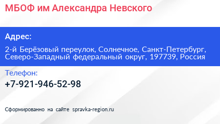 МБОФ им Александра Невского - визитка